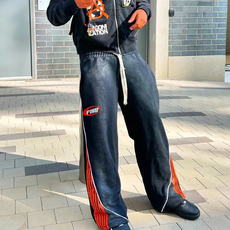 Men's Pants Luxury Pants Designer Clothes American Trend Hip Hop FINE Letter Print Stripes Jogger Sweatpants Unisex Oversize Drawstring Streetwea