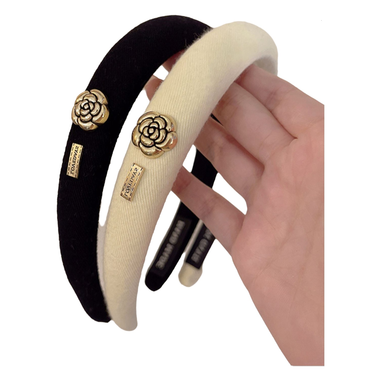 Luxury Creative Design Jewelry Korean Style Small Fragrance Camellia Scrunchie Black Sponge High Crown Headband Women Fashion Hair Accessories Head
