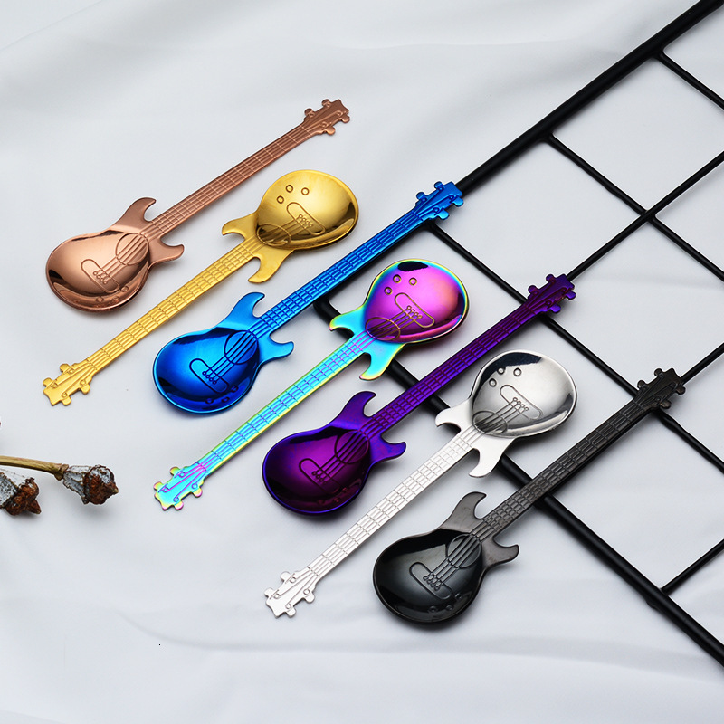 Spoon Creative 304 Stainless Steel Guitar Shape Music Bar Dessert Coffee Spoon Bass Mixing Spoon