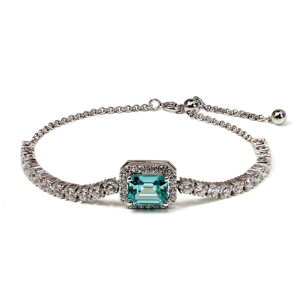 Modern Fashionable 925 Silver Bracelet with Colored Gemstone High-End Cultivated Paraiba Design Fashion Chain & Link Bracelets