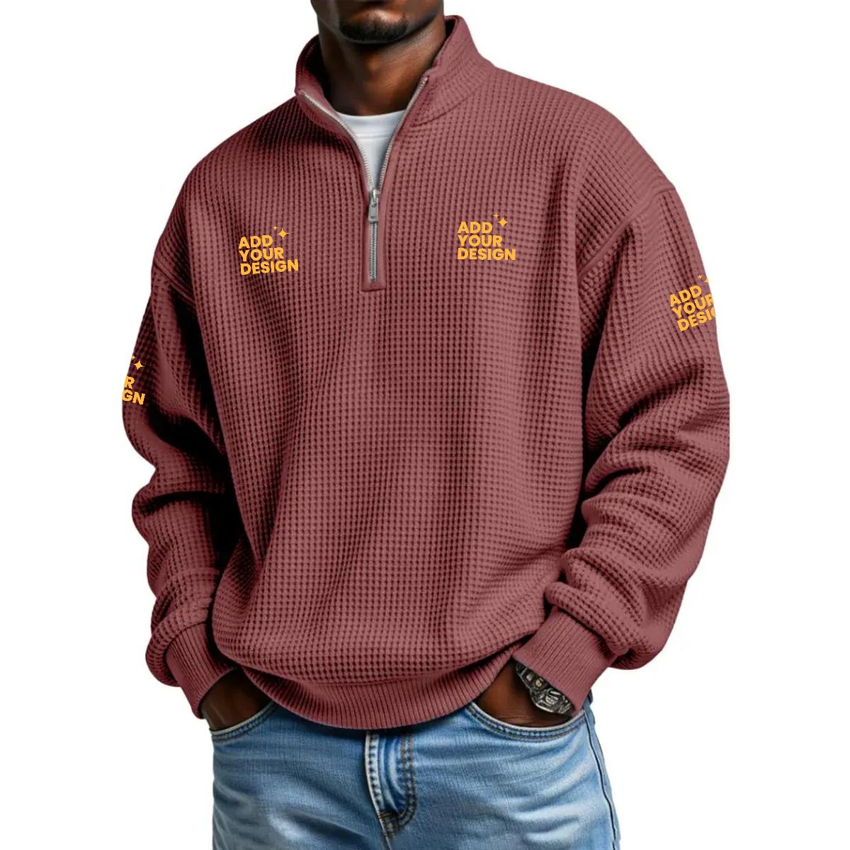 Men's Half Zip Waffle Knit Sweatshirt 95% Polyester 5% Spandex Casual Pullover Relaxed Fit