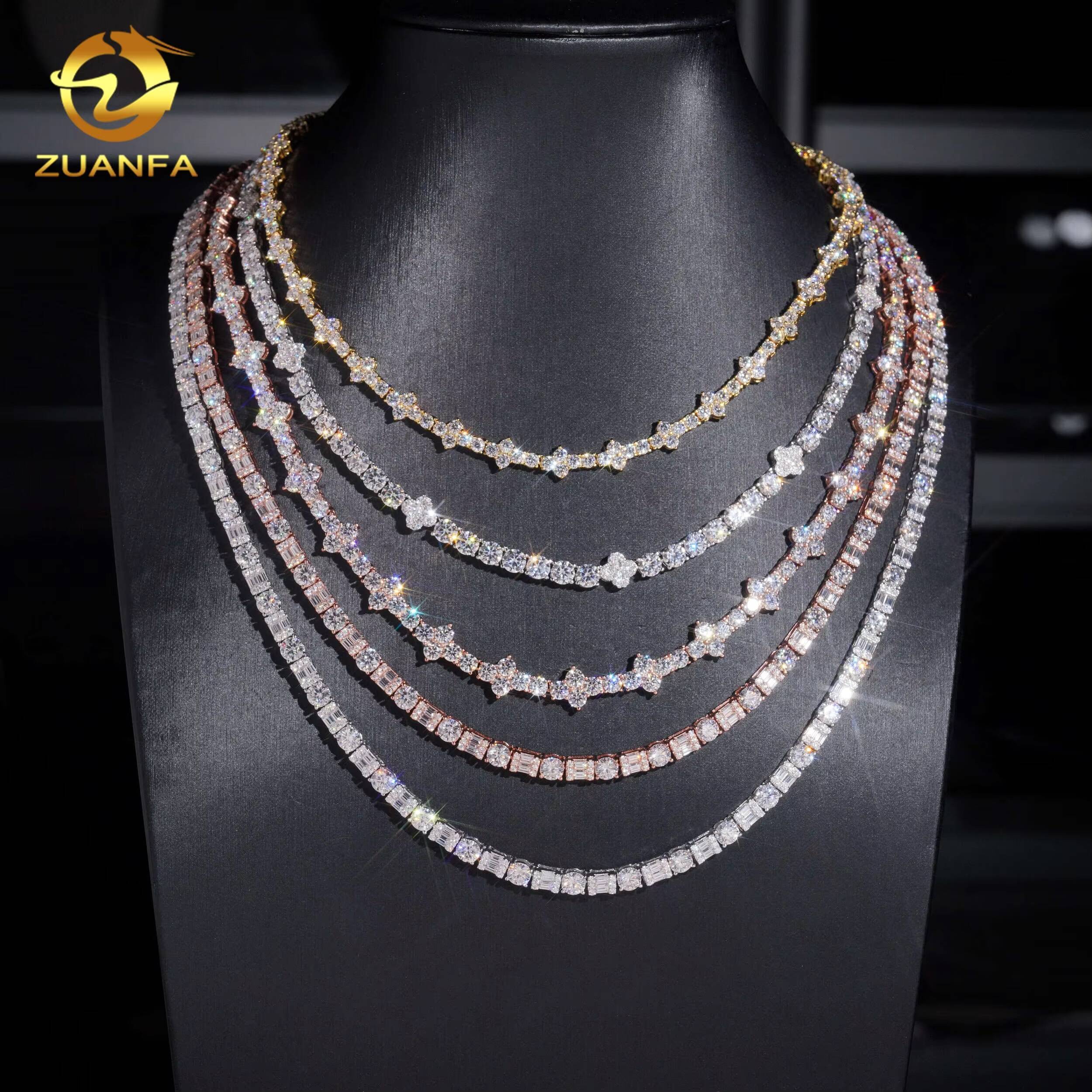 Hot Sale High Quality Fashion Hip Hop Cross Clover 925 Silver Moissanite Tennis Chain Necklace