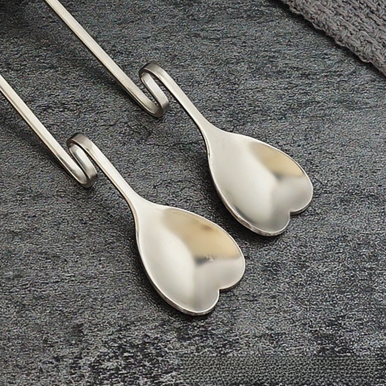 Spoon 304 Stainless Steel Creative Heart Shaped Hanging Korean Style Dessert Stirring Spoon 2pcs