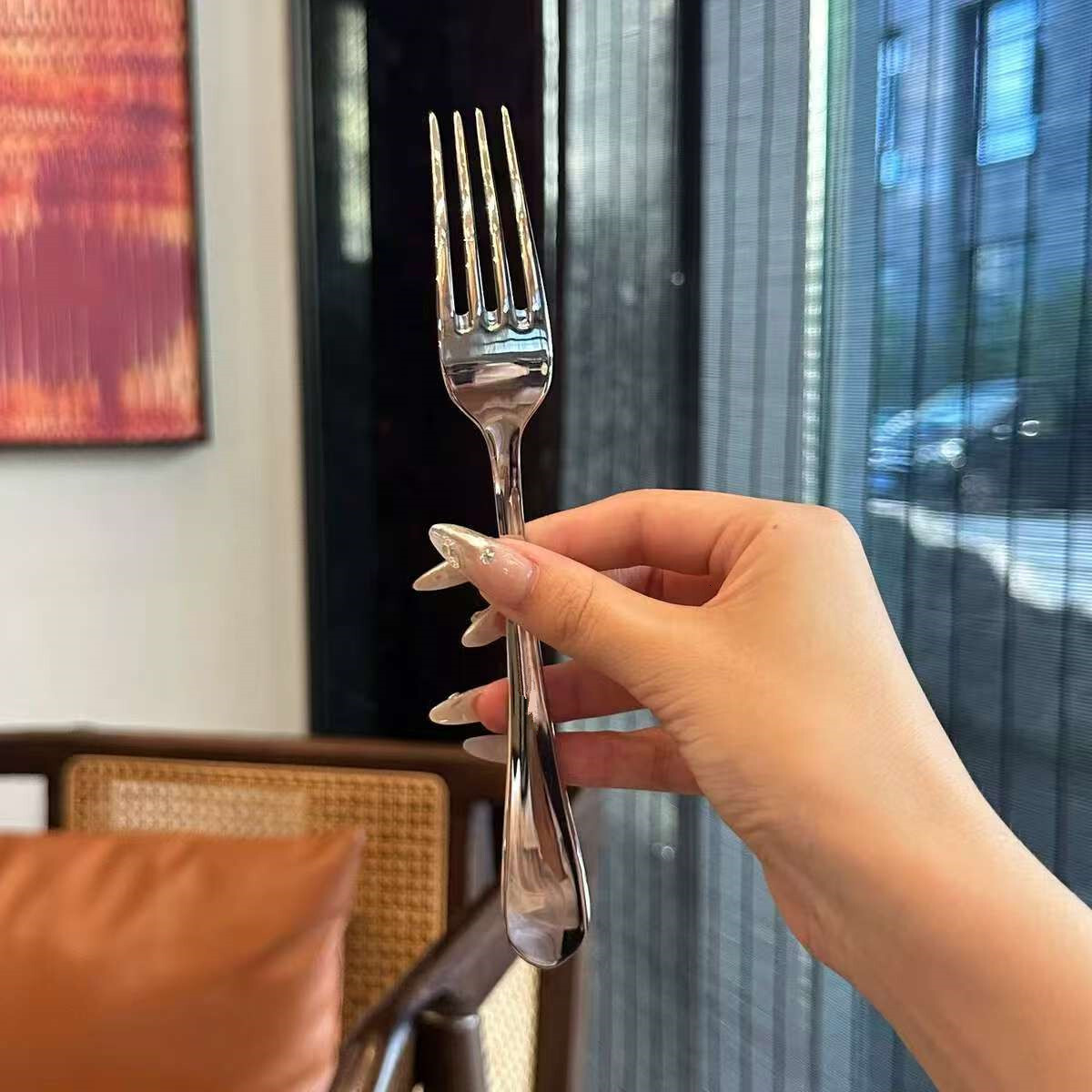 Stainless steel exquisite high-end tableware, Western-style main dinner household long-handled pasta salad fork, steak fork