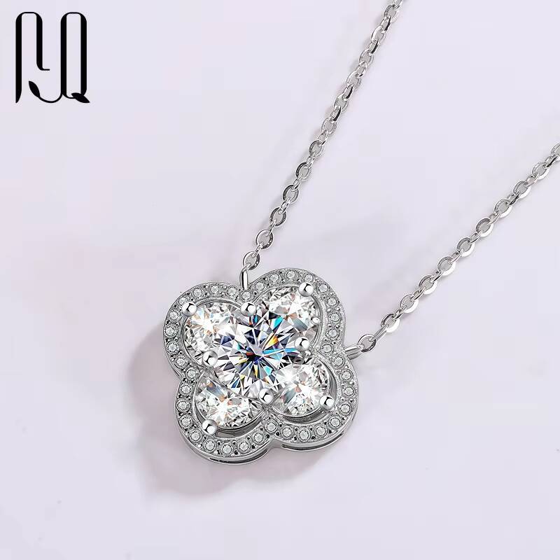 PYQ 1ct Four Leaf Clover D Color VVS Moissanite Necklace With Certificate 925 Silver Four Leaf Clover Moissanite Necklaces
