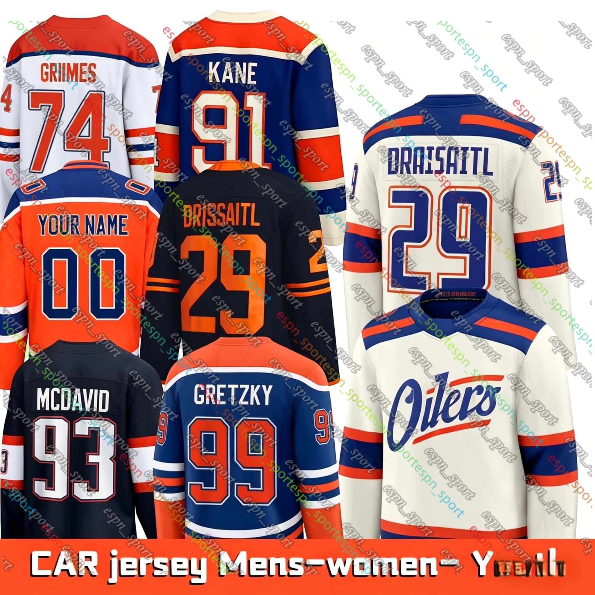 Edmonton Oiler Jerseys 97 McDavid C 29 Draisaitl A 18 Hyman Patrick Kane Ryan Nugent-Hopkins Stuart Skinner Wayne Gretzky Hockey Jerseys