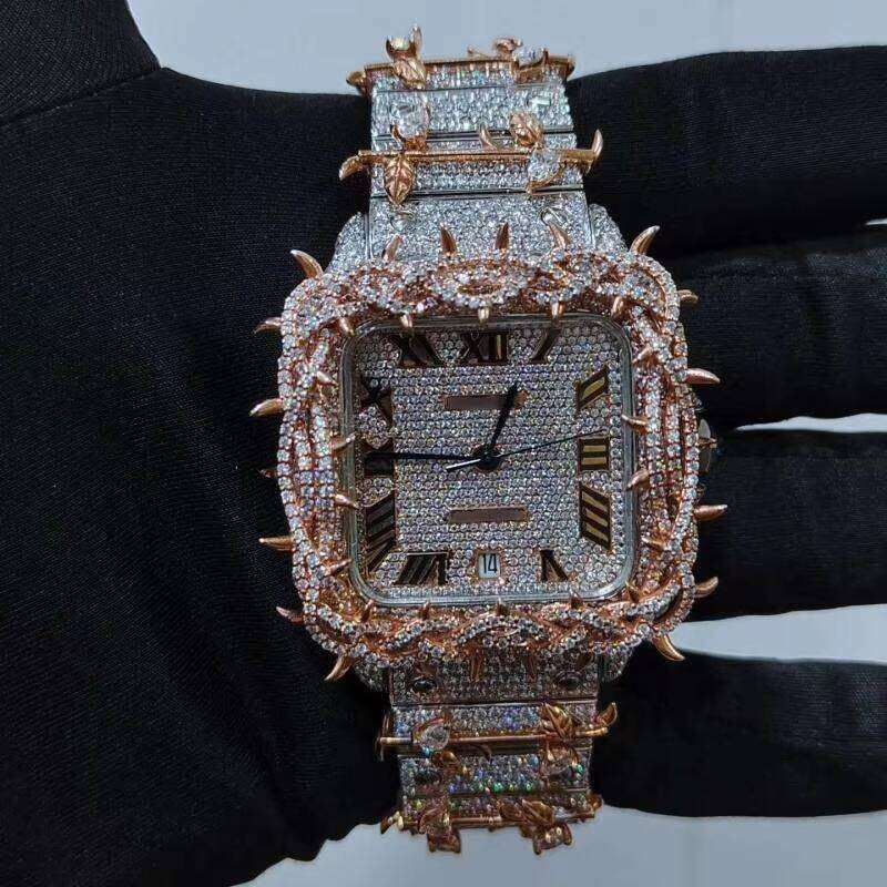Stunning Shine Moissanite Diamond Watch With Fully Iced Out Face And Stainless Steel Band Designed For Fashion & Elegant Style