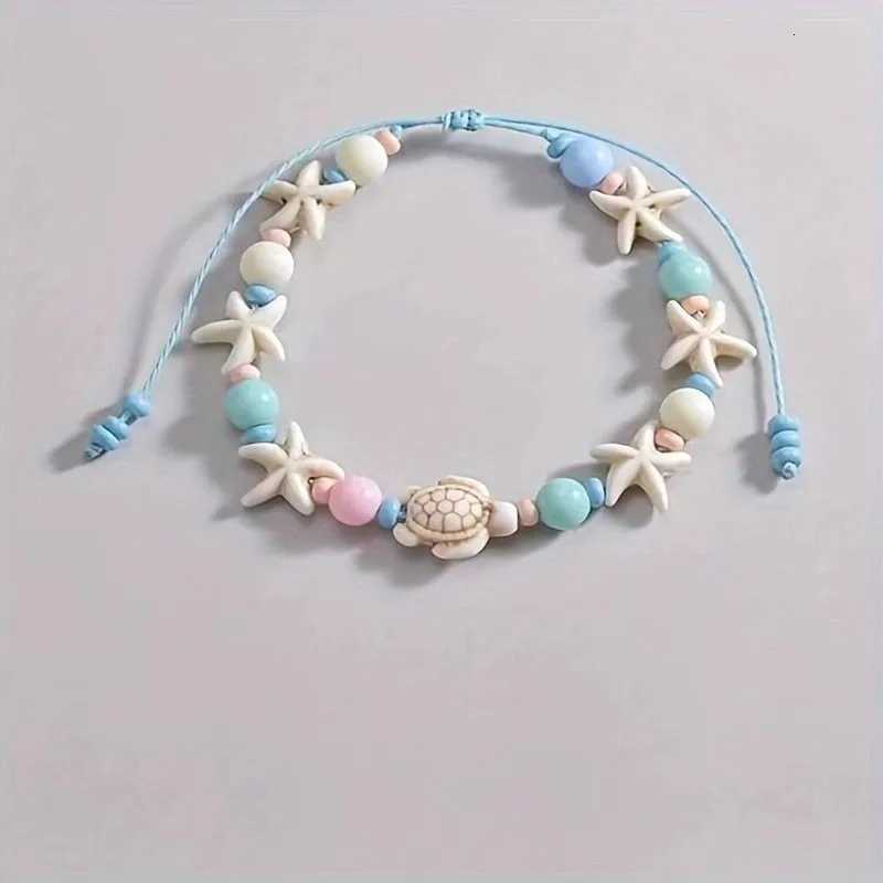 Beach Style Blue Starfish And Turtle Anklet for Women Cute Fashion Beige Beads Summer Vocation Jewelry Gifts X260410