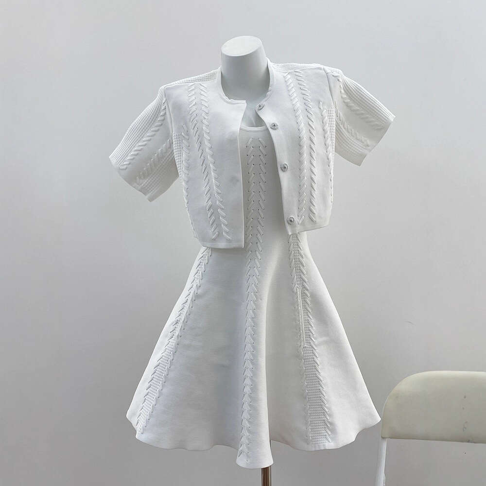 2026 Autumn New Designer Women's Fashion Hand Knitted Lace Knitted k30 Cardigan+Vest Dress
