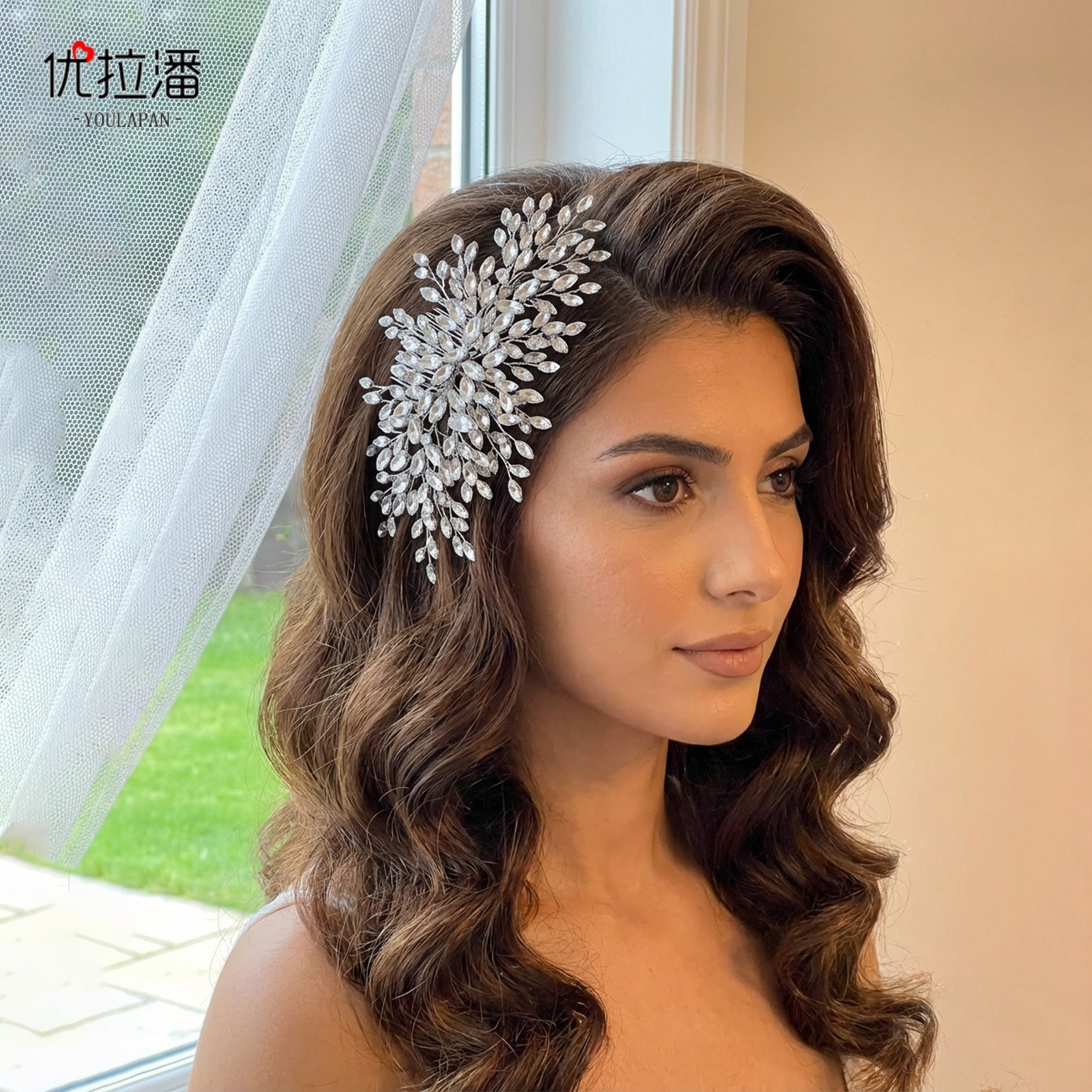 crystal leaf hair comb wedding Hiar accessory suitable for Baroque women headwear jewelry 250409