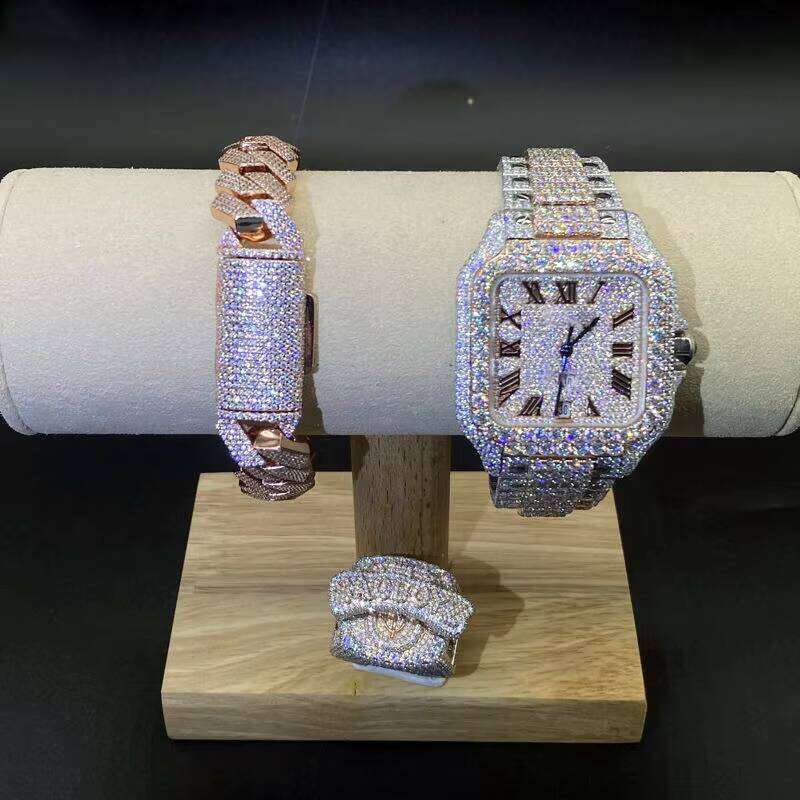 Luxury Bust Down Diamond Sapphire Glass Automatic Hip Hop Iced Out Moissanite Watch