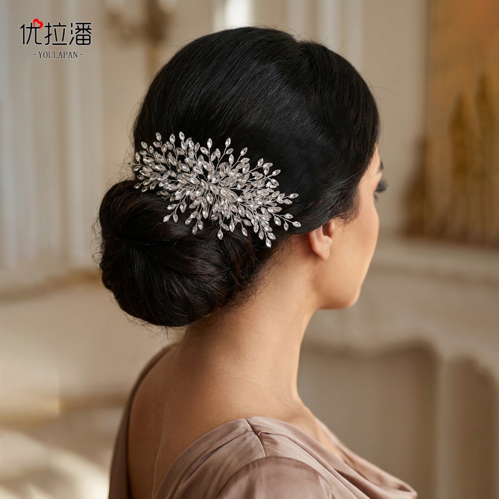 crystal leaf hair comb wedding Hiar accessory suitable for Baroque women headwear jewelry 250409