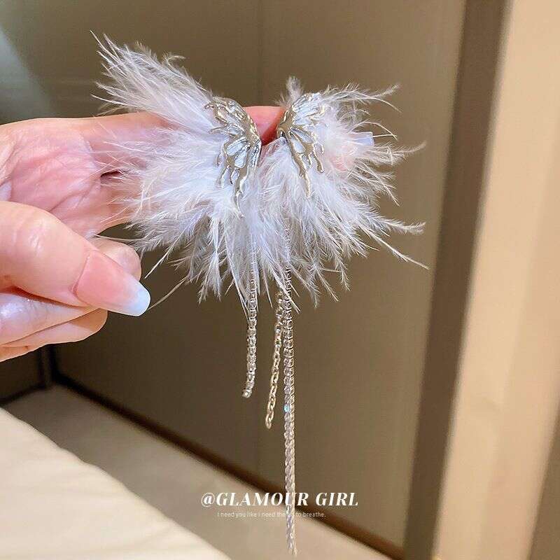 925 Silver Sweet Diamond-Studded Flamingo Feather Earrings, Bohemian High-End Artistic Style, Trendy Earrings For Girls - view 5