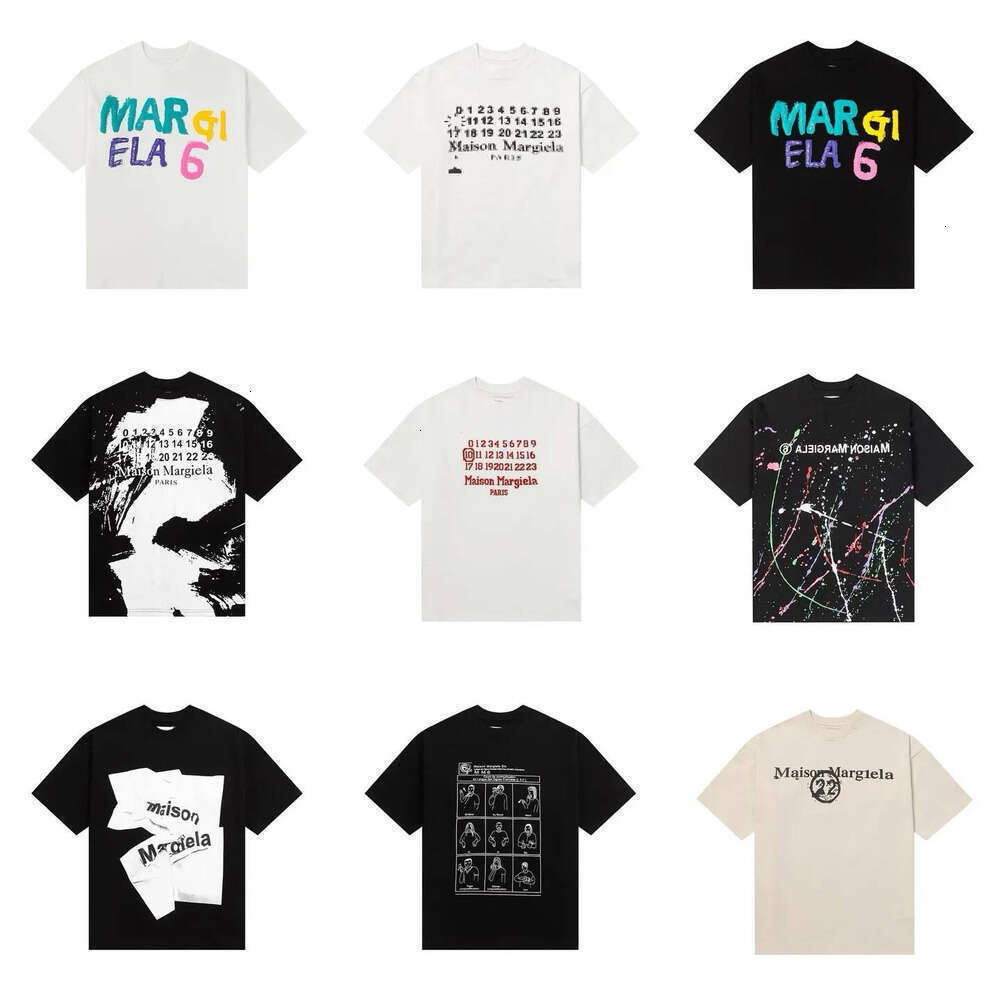 Maisons Margella Shirts Designer Digit Mm6 Pattern Graffiti Print Graphic Tee Couples Y2k Short Sleeve Pure Cotton Casual Street Wear Hip Hop Masons Shirts 189