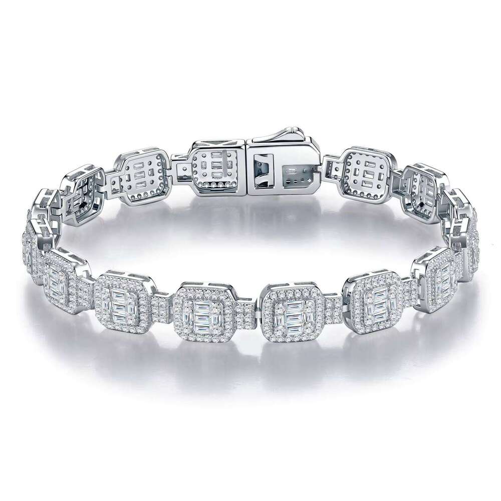 Baguette Moissanite S925 Silver Plated 18K Gold Iced Square Link Design D Color VVS Unisex Hip Hop Jewelry Bracelet