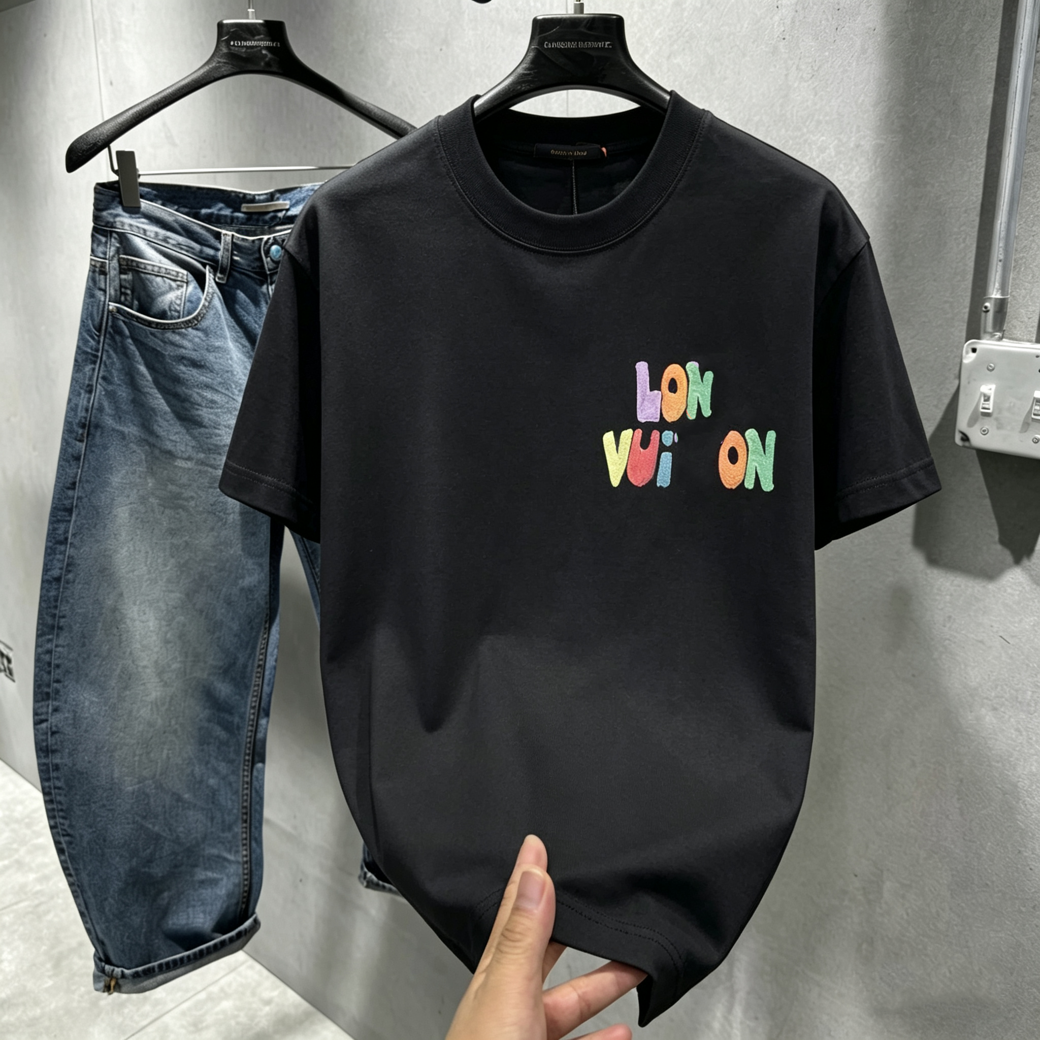 2026 Summer New Trendy Brand INS Personalized Back Cartoon Printed Letter Tee Shirt Casual Fashionable Short-Sleeved T-Shirt for Men Free shipping