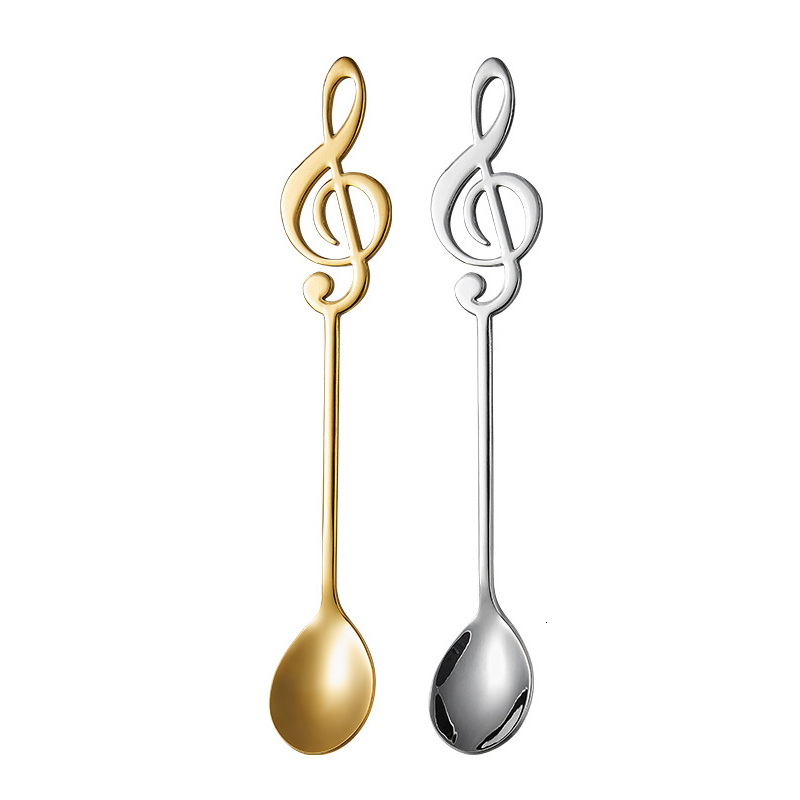 304 stainless steel coffee with music note, heart-shaped bow, cup-hanging stirring spoon, cute wedding gift small spoon 2pcs