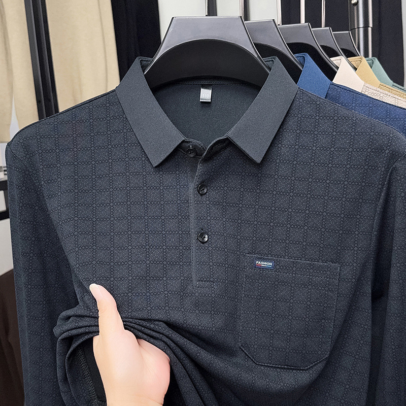 Luxury Designer 2026 New Men's Long-sleeve Plaid T-shirt With Pockets POLO Shirt For Middle-aged Men Casual Fashion Top Men's Trendy Apparel