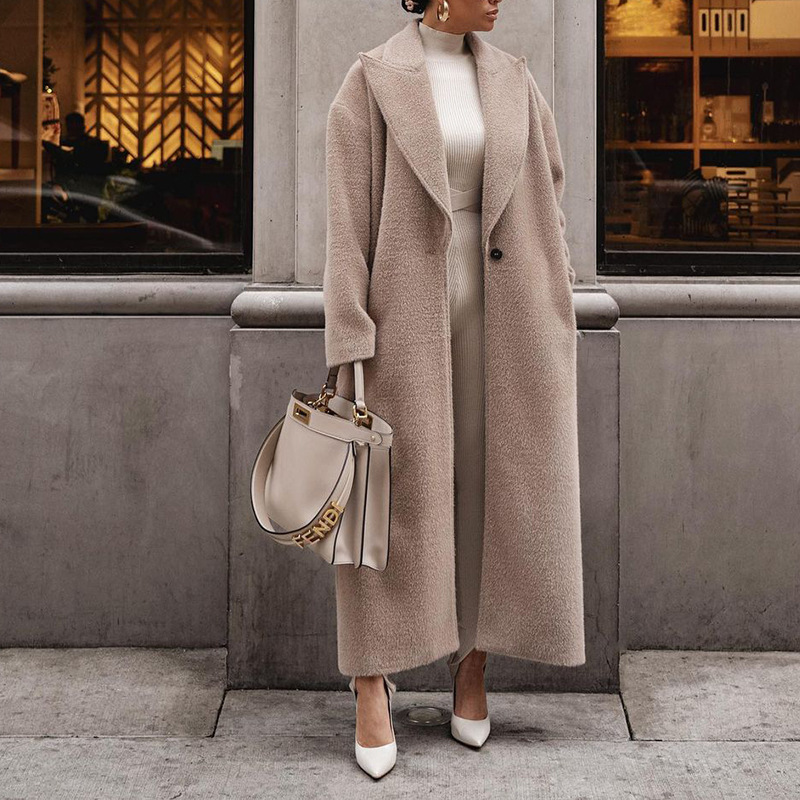 2026 Designer Luxury Brand Women's Set Autumn/winter Outdoor Trendy Women's Velvet Warm Long Coat Fashion Casual Long Sleeve Collar Wool Sli