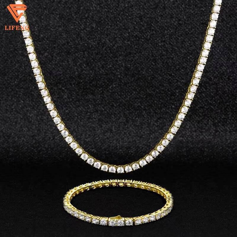 Iced Out Hip Hop Jewelry 3mm 4mm 5mm 6mm VVS Moissanite Tennis Chain Round Brilliant Cut Diamond 925 Silver Charm Necklace Women