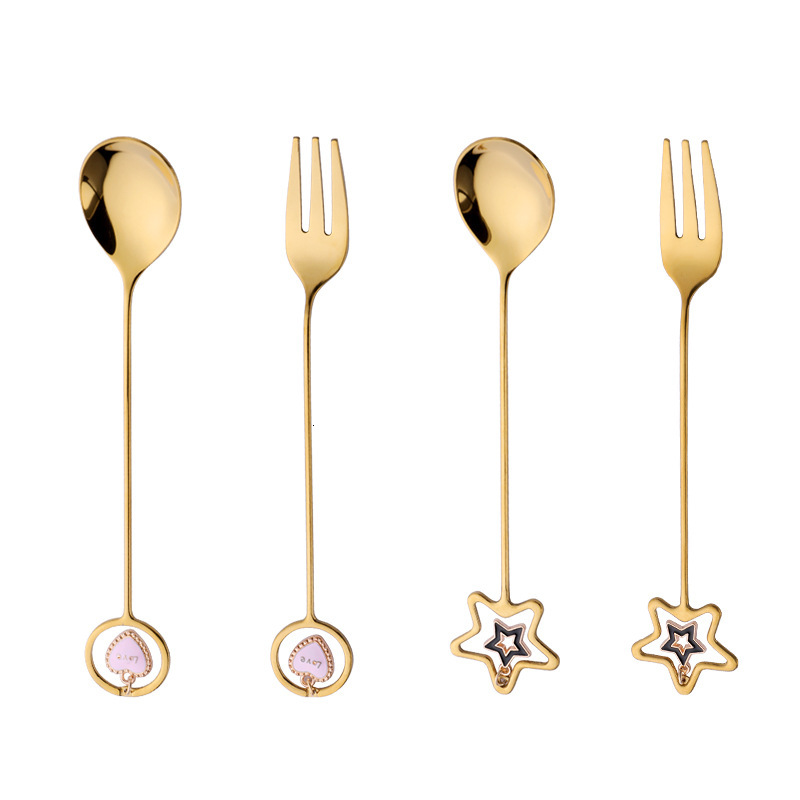 Fork New Creative Star Pendant Japanese Korean Fruit Fork Dessert Coffee Spoon 304 Stainless Steel Spoon