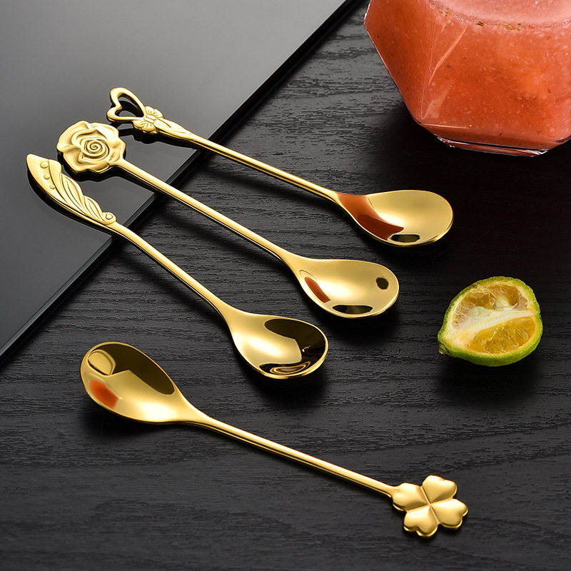 Spoon Creative 304 Stainless Steel Four Leaf Clover Bird Nest Stirring Spoon Dessert Spoon