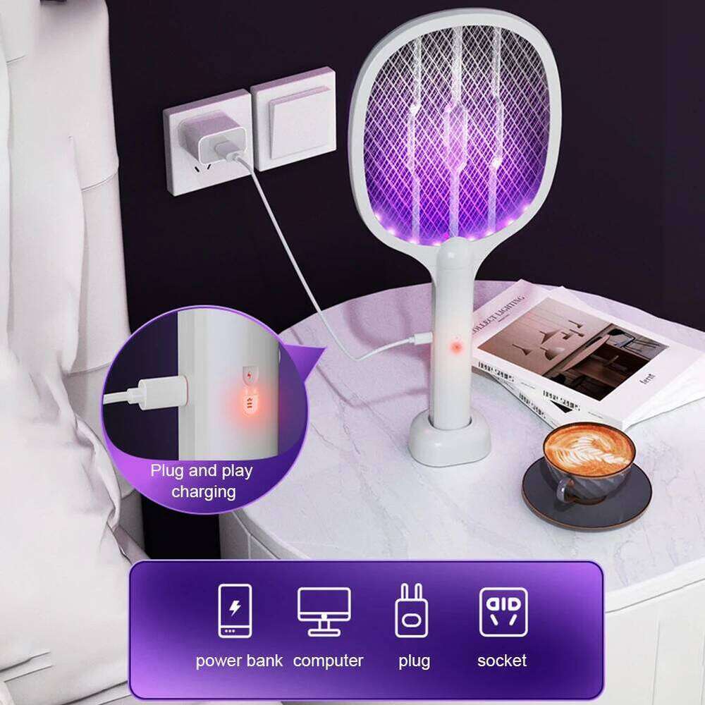 3000V Rechargeable Electric Swatter USB-C Handheld Bug Zapper Racket 2 in1 Fly Killer and Mosquito Trap Lamp for Home Office