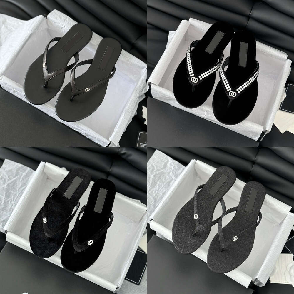 Designer Women Slippers Summer Velvet Crystal Pearl brand Shoes for Women Sandals Non-slip Beach flat Flip-flops Slides printed letter cc Beach sandals Size 35-41