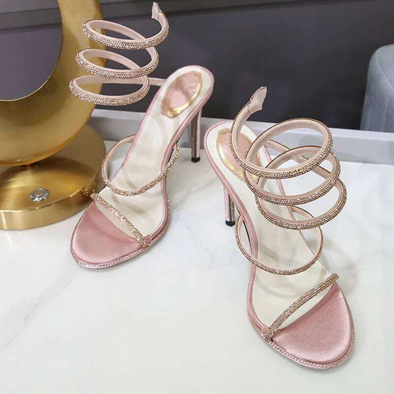Eilyken Summer Street Style CRYSTAL Ankle Strap Women Sandals Sexy Open Toe Thin High Heels Party Prom Shoes