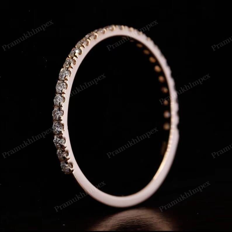 18K Yellow Rose White Gold Plated Round Lab Grown Diamond IGI Certified Dainty Eternity Stacking Wedding Band Wholesale Price