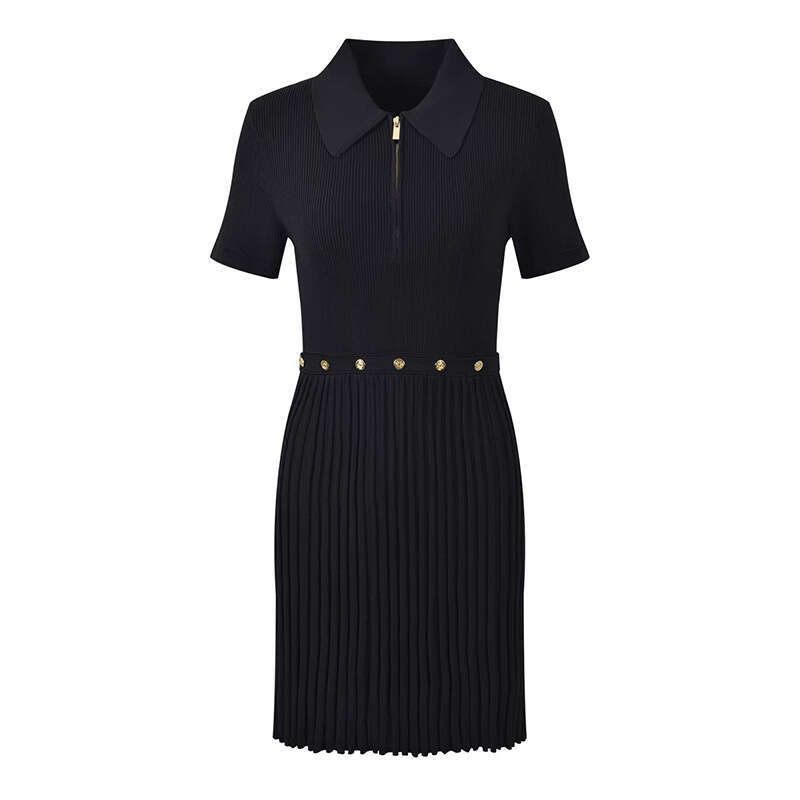 k30 2026 Spring French Designer Women's Elegant Slim Black Polo Collar Dress Short Skirt