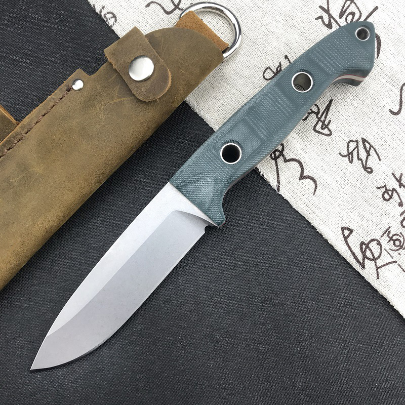 Top Quality BM162 Straight Knife S30V Satin Full Tang G10 Handle Outdoor Camping Hiking Survival Fixed Blade Knives with Leather Sheath