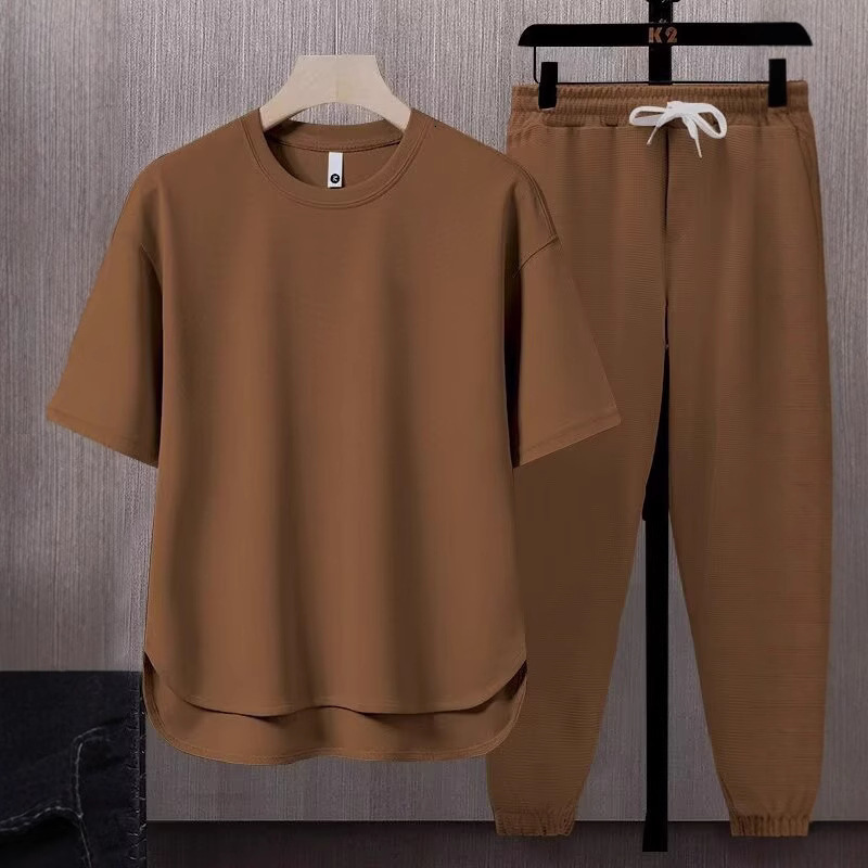 Matching Set Solid Color Men's T-shirt 2026 Designer T-shirt Summer Japanese Trend Ins Short Sleeve Long Pants Two-piece Set