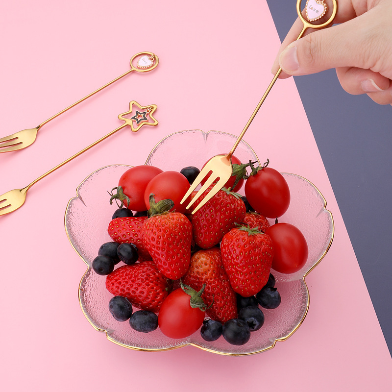 Fork New Creative Star Pendant Japanese Korean Fruit Fork Dessert Coffee Spoon 304 Stainless Steel Spoon