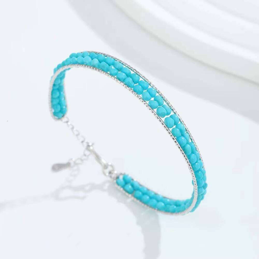 18K Gold S925 Silver Plated CMA Certified Longfeng Geometric Design Genuine Natural Turquoise Seed Stone Fashionable Bangles