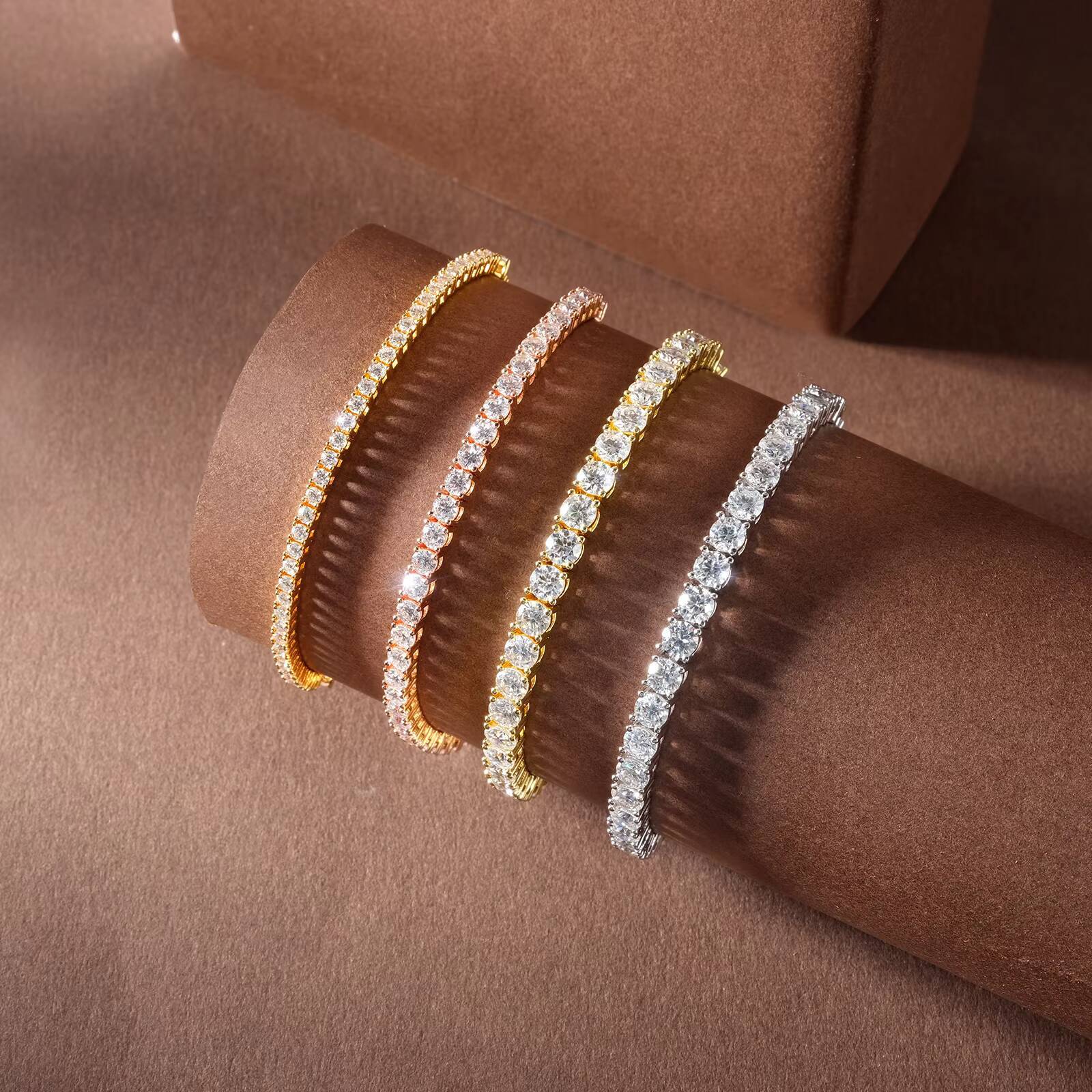 2/3/4mm Moissanite Diamond Bolo Bracelet VVS GRA 14K 18K Gold Plated 925 Sterling Silver Adjustable Tennis Bracelet for Women