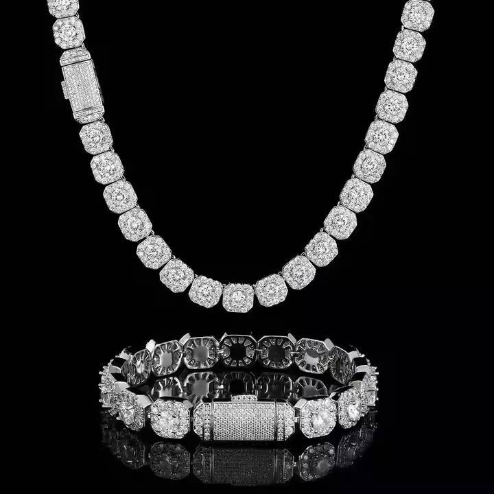 45mm Moissanite Diamond Tennis Chain Round Cut 10K Gold/Silver Luxury Necklace For Men and Women Perfect Gift For All Occasions