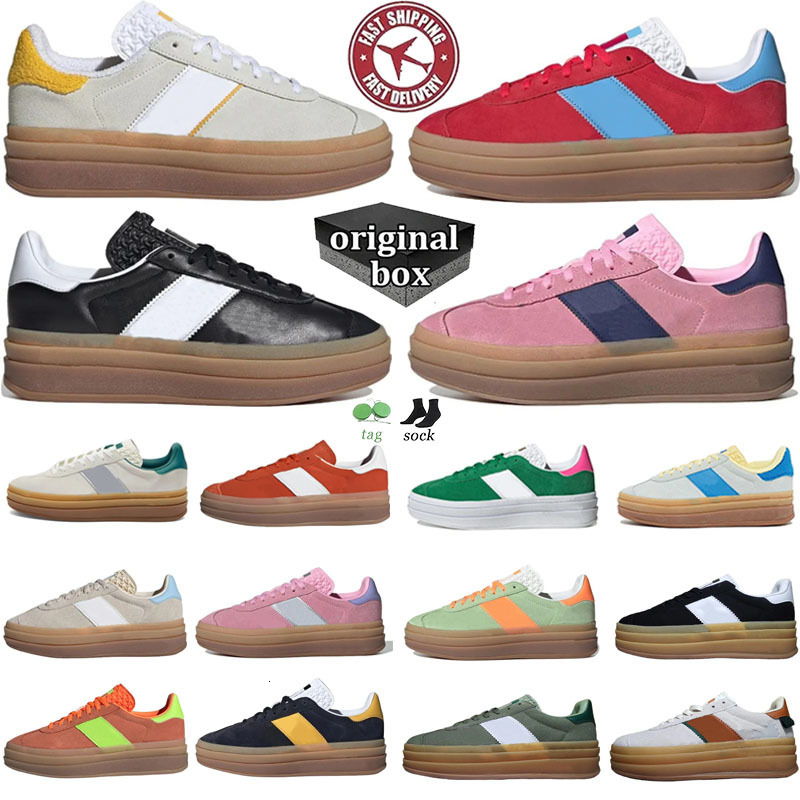 Designer Running Shoes Women Platform Bold Cream Green Suede Leather Pink Glow Gum White Black Red Blue Yellow Flat Trainers Plate-forme Sneakers