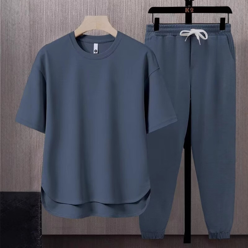 Matching Set Solid Color Men's T-shirt 2026 Designer T-shirt Summer Japanese Trend Ins Short Sleeve Long Pants Two-piece Set