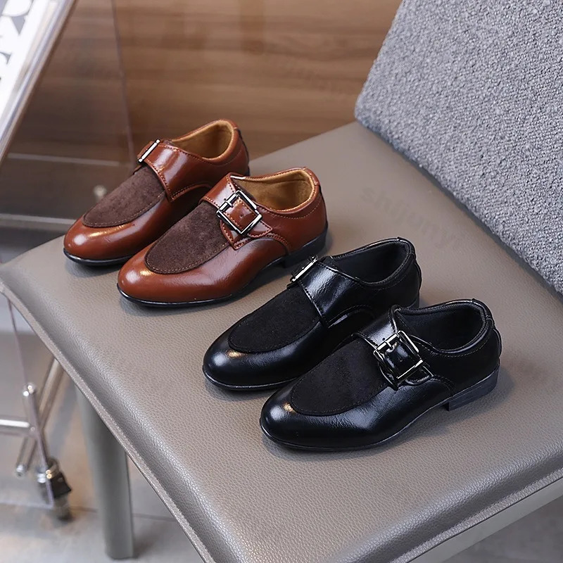 Children Boys Leather Shoes Retro Loafers Fashion Buckle Non-slip Pointed Toe Dress Shoes British Kids Oxford Shoes 260409 - view 3