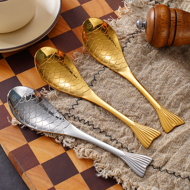 304 Stainless Steel Creative Fish Tail High-Value Tableware Thickened Household Rice Soup Spoon