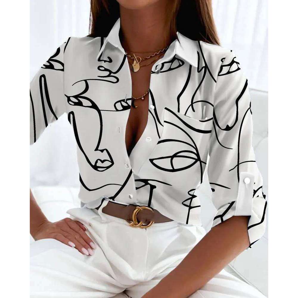 Elegant Women Blouse Spring and Autumn Temperament Top Long Sleeve Stripe Print Office Slim Fit Pocket Shirt MAKOUFEI