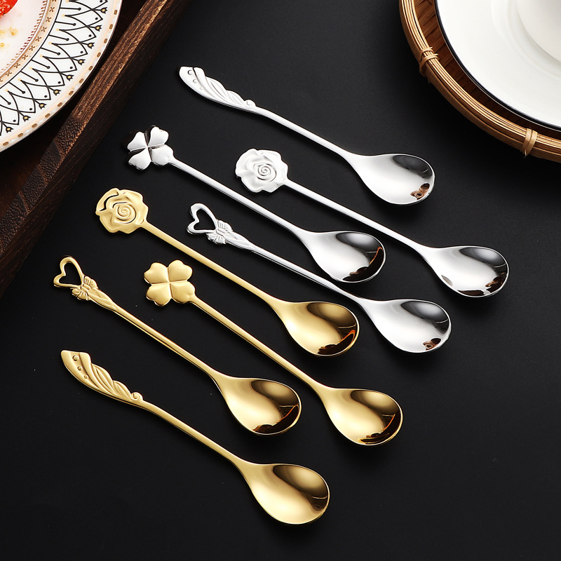 304 Stainless Steel Creative Coffee Four-Leaf Clover Cherry Blossom Stirring Dessert Small Spoon
