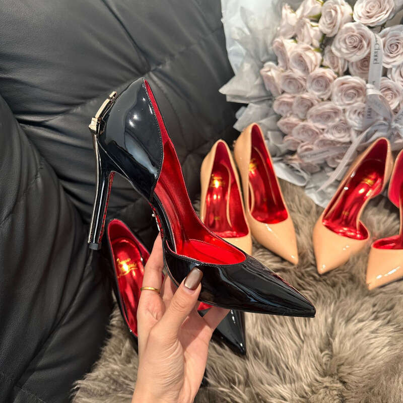 Huangbu Women S Shoes Gold Scepter High Heels New Model Thin Heel Comfortable Printed Red Sole Pointed Toe Leather Pumps