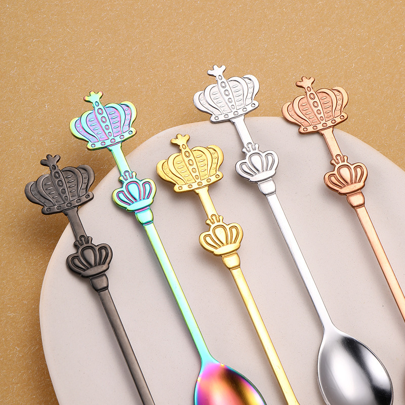 Spoon Creative Double Crown Stainless Steel High Value Souvenir Coffee Spoon Titanium Plated Light Luxury Palace Style Soup Spoon