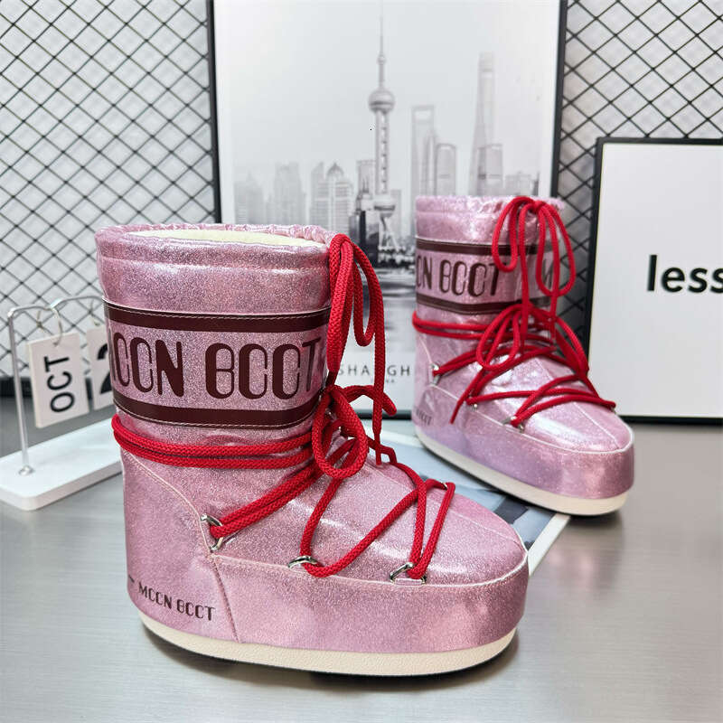 Waterproof Starry Sky Moon Snow for Women 2025 Winter New Mid-High Lace-Up Non-Slip Warm Ski Boots