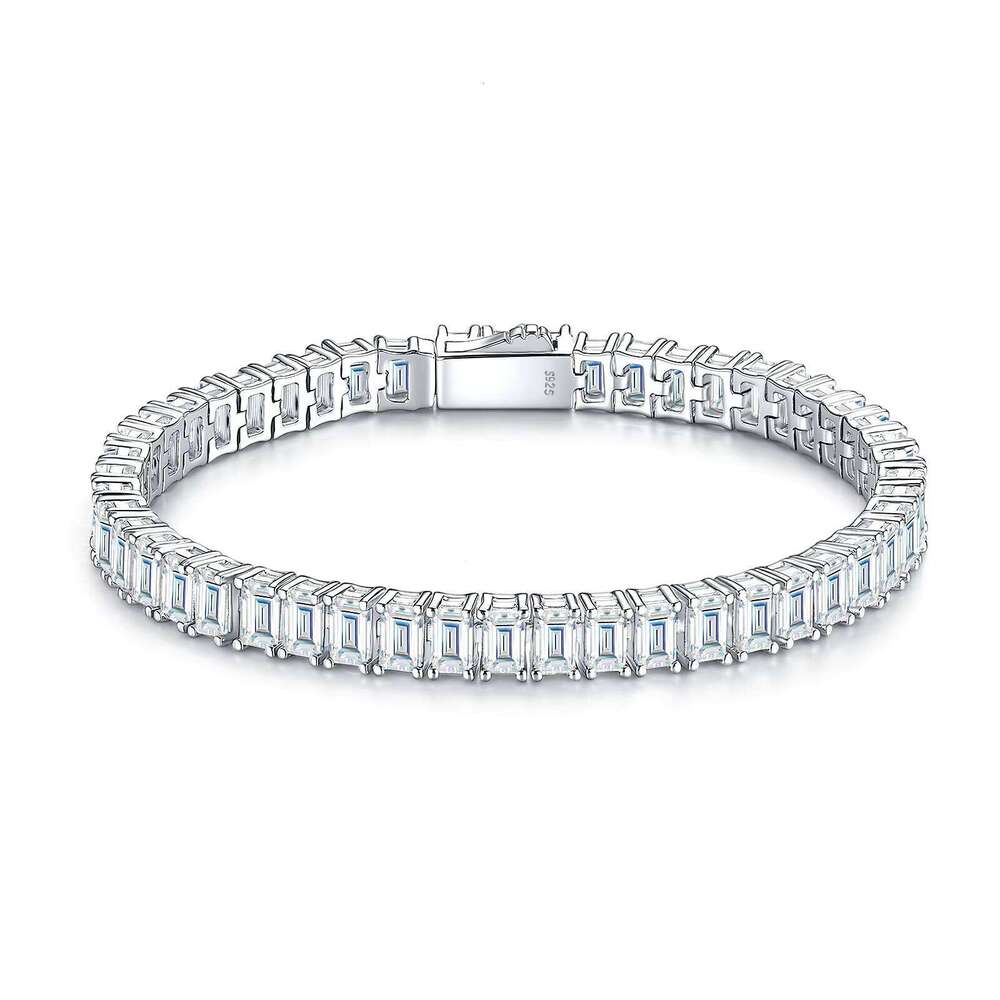 Luxurious S925 Sterling Silver Platinum Plated Jewelry Emerald Cut 3*5MM VVS GRA Moissanite Tennis Chain Fashion Bracelets