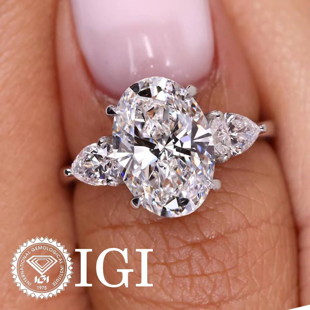 Classic Luxury 3-Stone 3ct Oval Lab-Created Diamond IGI Certified Womens 14K White Gold Engagement Ring