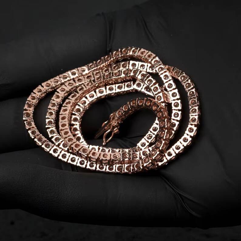 Hiphop Custom 5mm Iced Out VVS Rose Gold Tennis Chain 925 Sterling Silver Moissanite Tennis Chain