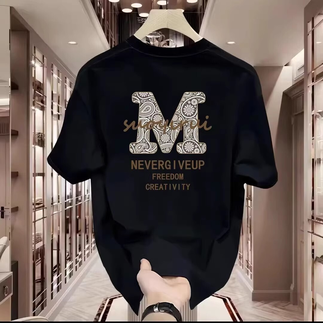 Luxury Designer Men's Summer New T-shirt, High Street Heavy Letter Printed Loose Half Sleeves, Fashionable Casual Sports Fashionable Multifunctio
